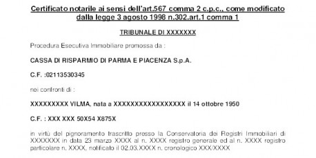 Certificazione Notarile ex art. 567 CpC